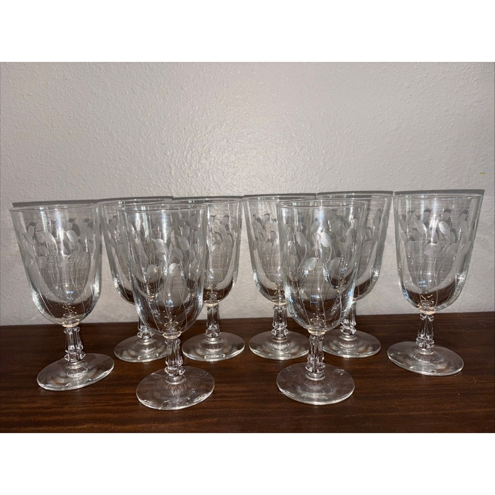 8 Libbey Crystal Leaf Iced Tea Glasses 6.75"